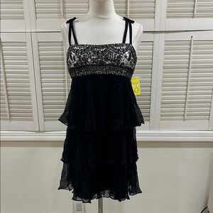 New Xeniya Black Tiered Dress with Sequin Bodice